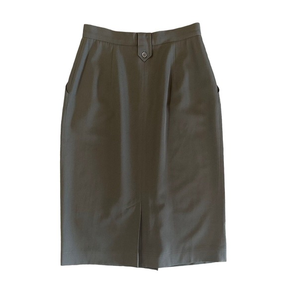 Christian Dior Separates Knee Length Skirt Olive Green Size 8 Pleated 100% Wool - Picture 2 of 12